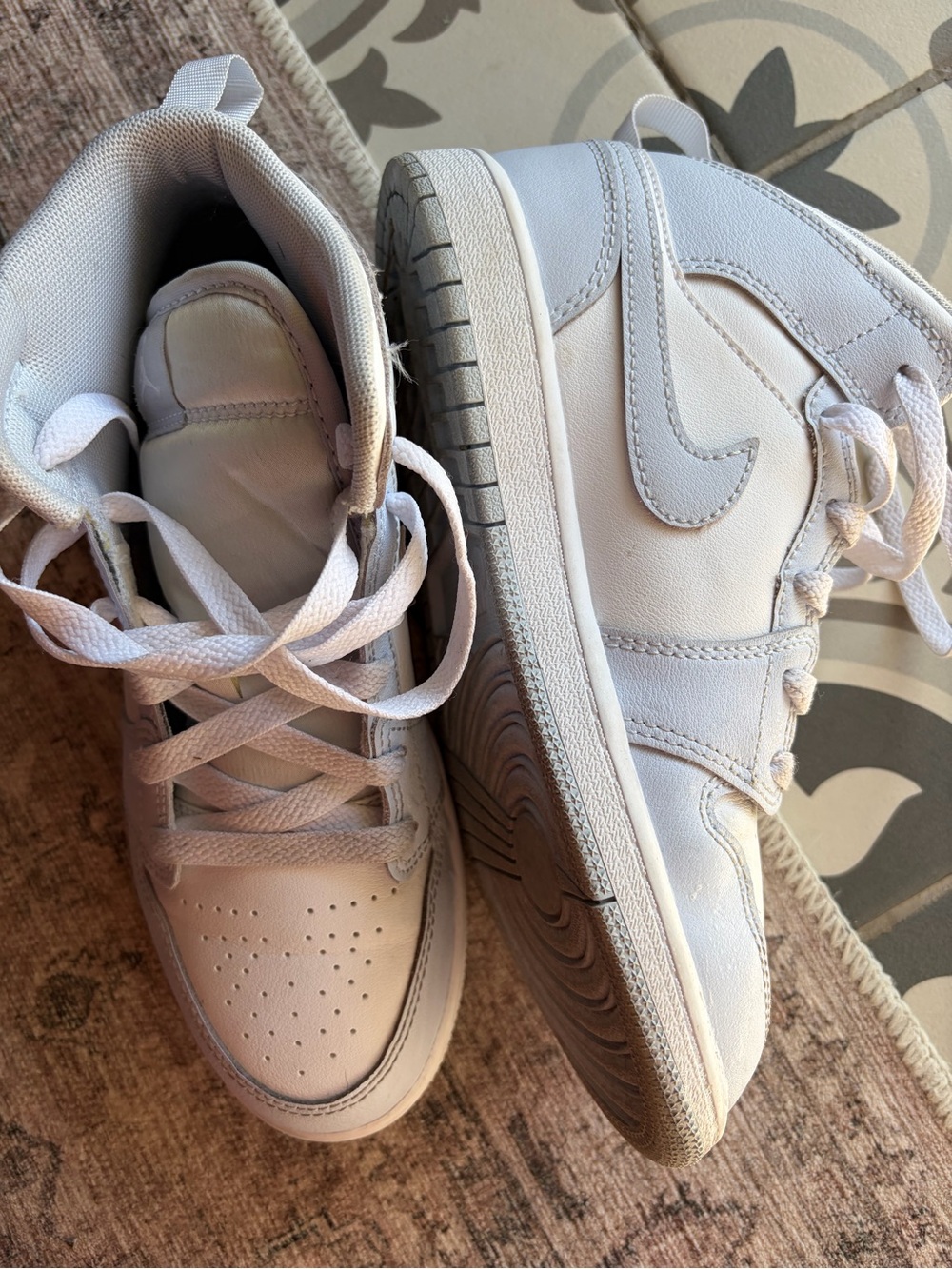 Jordan Kids White High Top Sneakers with Swoosh